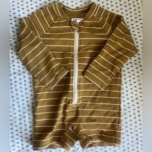 H&M dark gold/mustard and White Striped Rashguard 6-9 mo